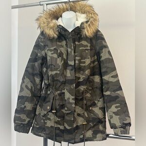 Love Tree Green and Brown Ski Jacket with Faux Fur Hood